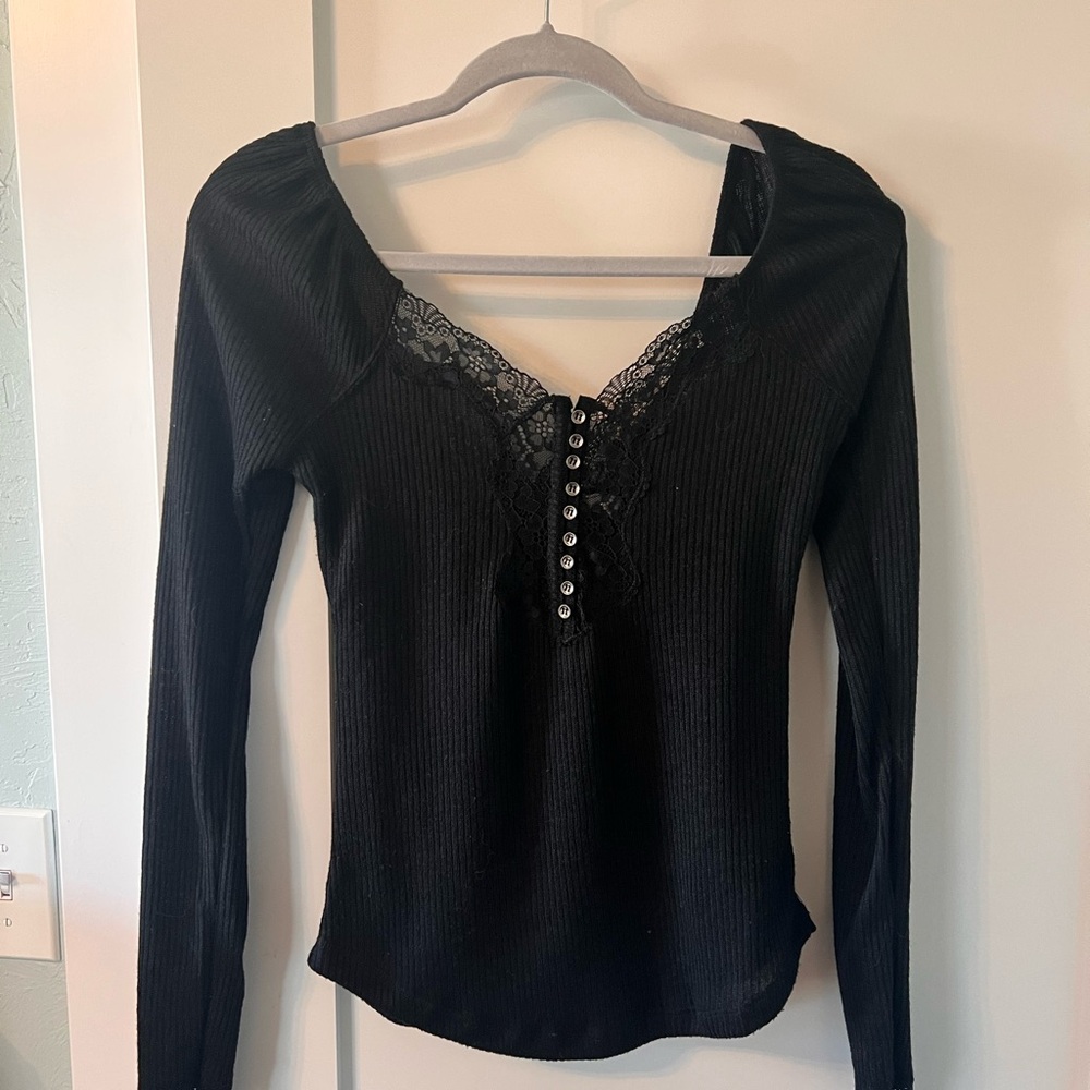 Elegant Black Lace Trimmed Women's Top